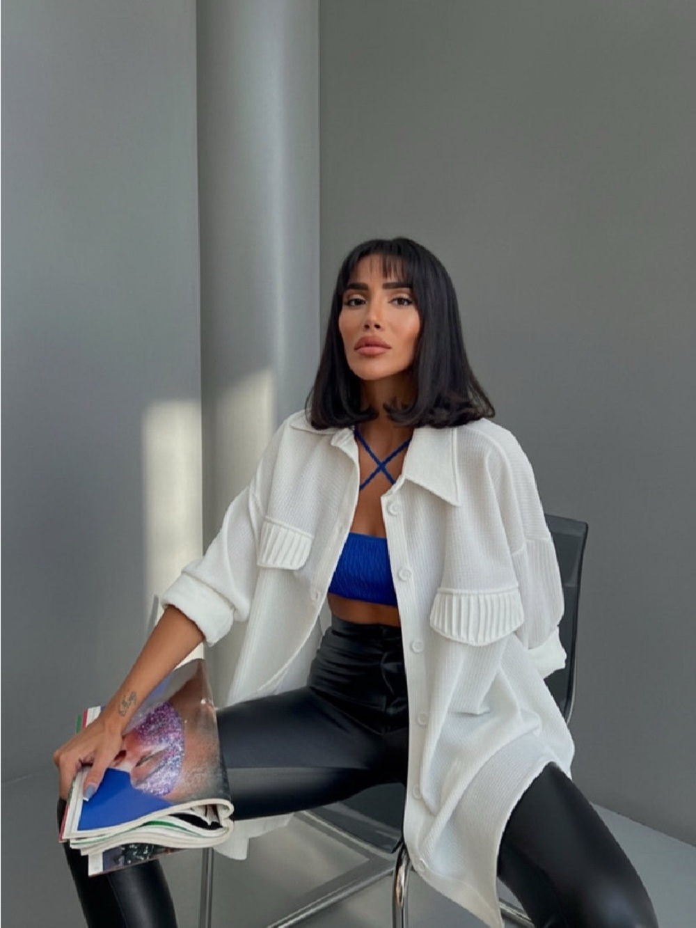 Waffle Knit Oversized Shirt